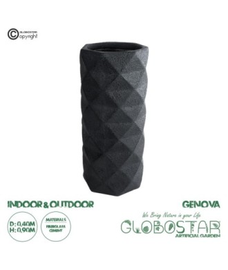 GloboStar® Artificial Garden GENOVA 20724 Επιδαπέδιο Πολυεστερικό Τσιμεντένιο Κασπώ Γλάστρα - Flower Pot Μαύρο Φ40 x Υ90cm
